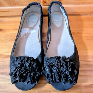 Hush Black Floral Appliqué Suede Flats
